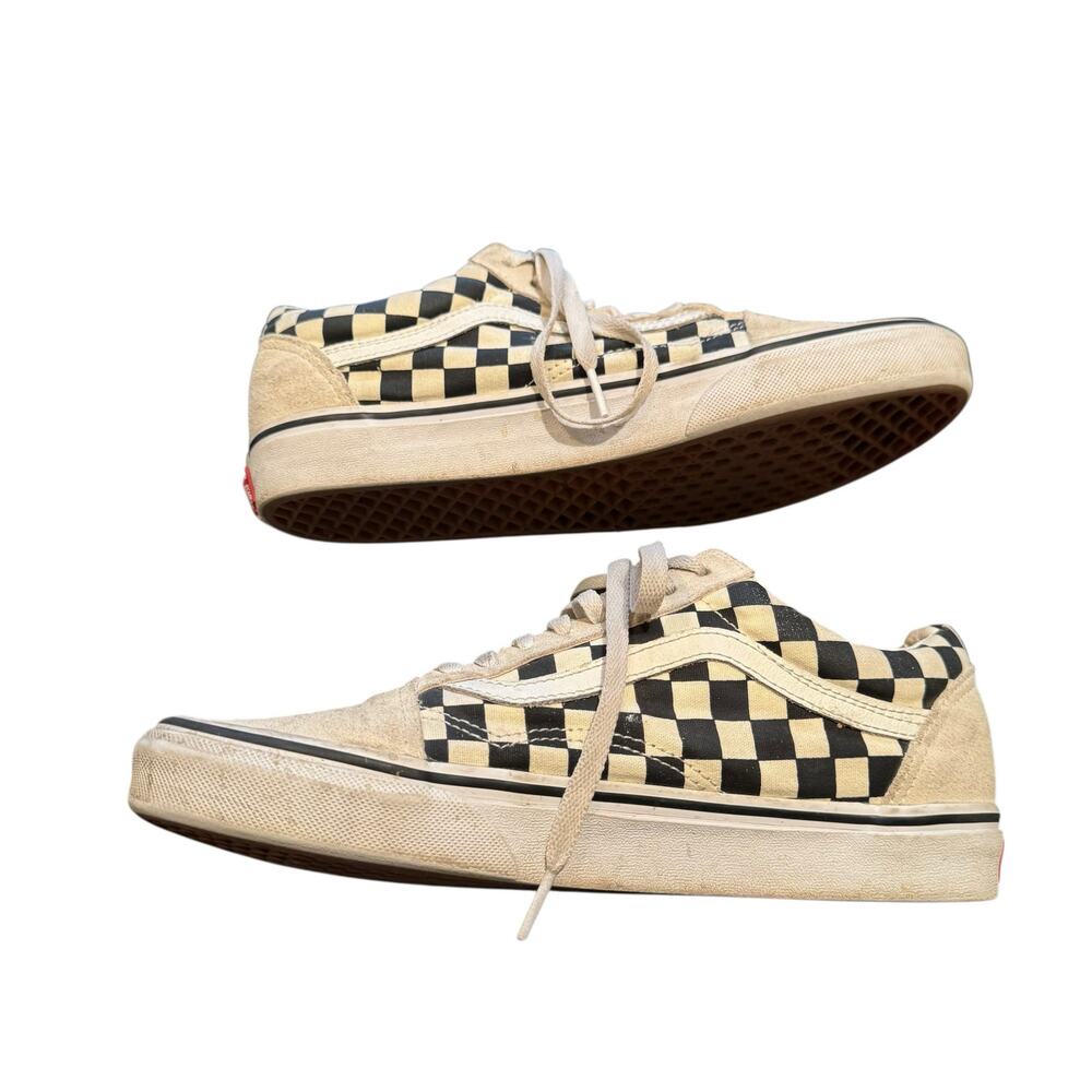 Vans Old Skool Checkerboard Shoe Size M 8.5 W 10 Cream Black White